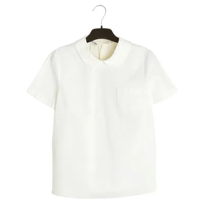 Pre-owned Miu Miu 2015 Top Blanc Dos Plisse Fr38 White Cotton Pleated Back Blouse Uk10 Us6