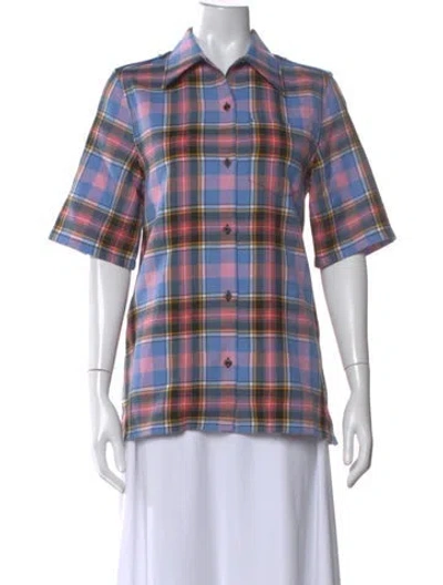 Pre-owned Miu Miu 2015 Virgin Wool Button-up Top In Blue