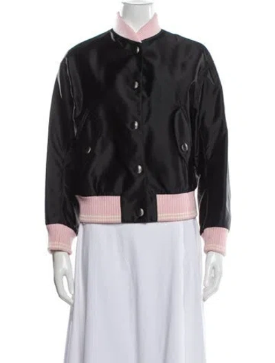 Pre-owned Miu Miu 2016 Colorblock Pattern Bomber Jacket In Black