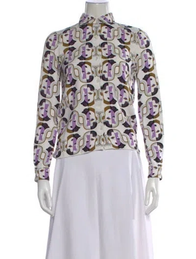 Pre-owned Miu Miu 2016 Graphic Print Button-up Top In White