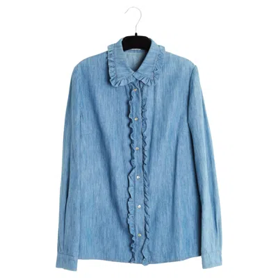 Pre-owned Miu Miu 2016 Top Chemise Jean Fr38 Denim Ruffles Shirt Blouse Uk10 Us8 In Blue