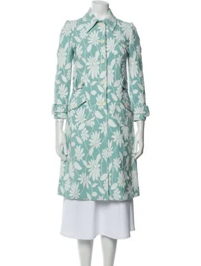 Pre-owned Miu Miu 2017 Floral Print Trench Coat In Blue