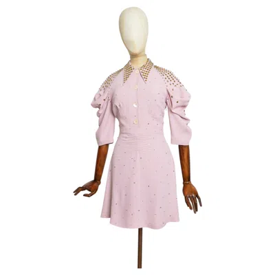 Pre-owned Miu Miu 2017  Rhinestone Dagger Collar Seventies Dusty Pink Disco Mini Dress