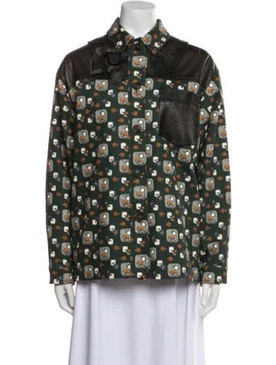 Pre-owned Miu Miu 2017 Printed Utility Jacket In Green