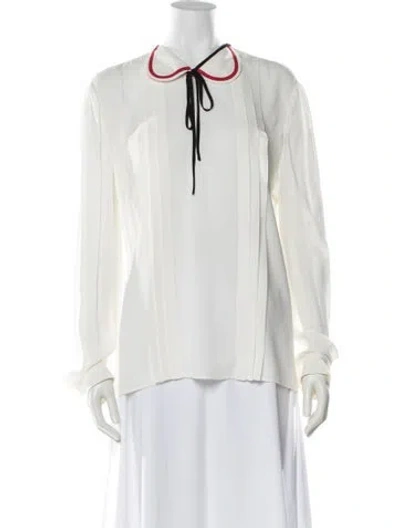 Pre-owned Miu Miu 2017 Tie Neck Blouse In White