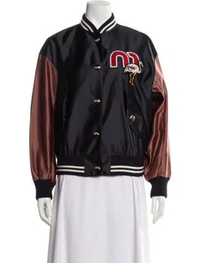 Pre-owned Miu Miu 2018 Graphic Print Bomber Jacket In Blue