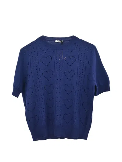 Pre-owned Miu Miu 2018 Heart-cutout T-shirt In Blue