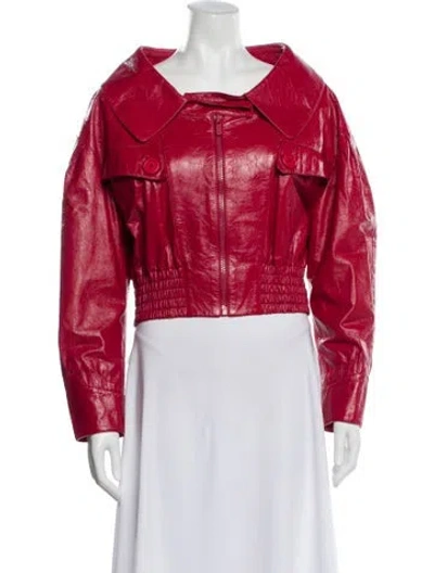 Pre-owned Miu Miu 2018 Lambskin Biker Jacket In Red