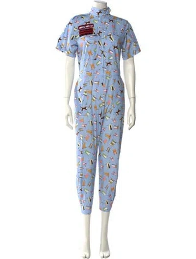 Pre-owned Miu Miu 2018 Printed Jumpsuit In Blue