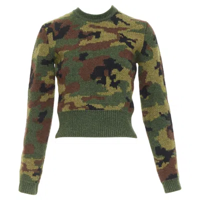 Pre-owned Miu Miu 2019 100% Virgin Wool Camouflage Cropped Sweater Pullover It36 Xxs In Black