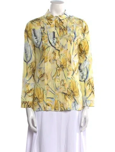 Pre-owned Miu Miu 2019 Floral Print Blouse In Yellow