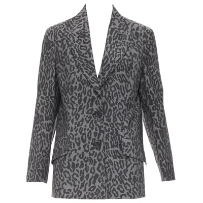 Pre-owned Miu Miu 2019 Grey Virgin Wool Mohair Leopard Logo Back Blazer Jacket It36 Xxs In Gray