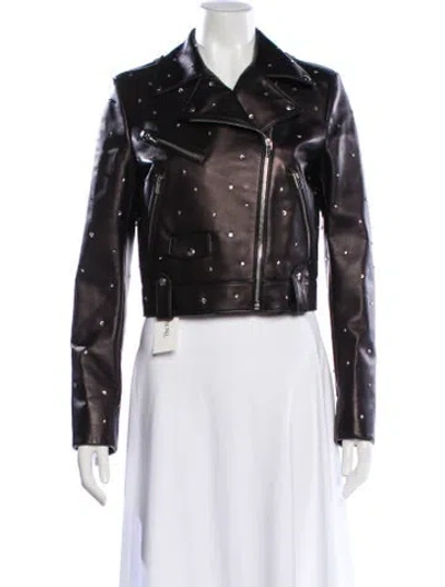 Pre-owned Miu Miu 2019 Leather Biker Jacket W/ Tags In Black