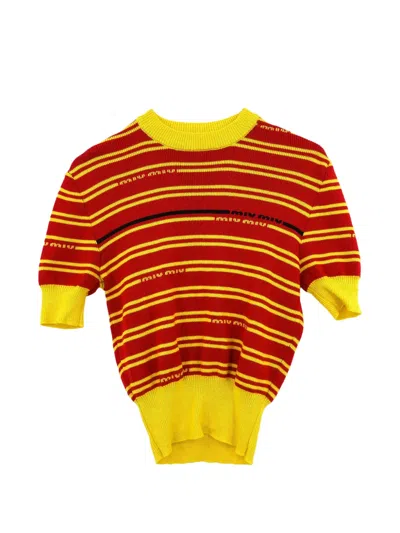 Pre-owned Miu Miu 2019 Striped-pattern T-shirt In Yellow