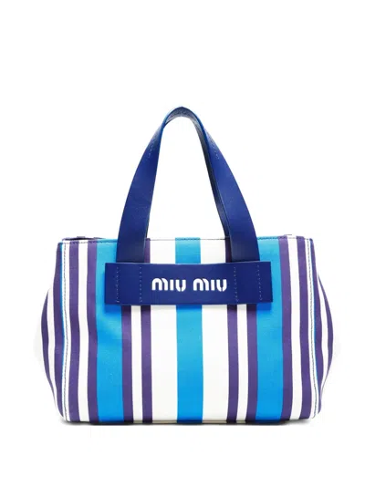 Pre-owned Miu Miu 2020-2025 Striped Handbag In Blue