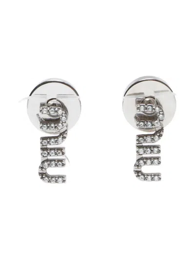 Pre-owned Miu Miu 2020-2025s Logo Rhinestone Earrings
