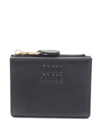 Pre-owned Miu Miu 2020 Embossed Bi-fold Wallet In Black