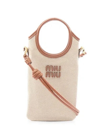 Pre-owned Miu Miu 2020 Ivy Embroidered Logo Shoulder Bag In Neutral