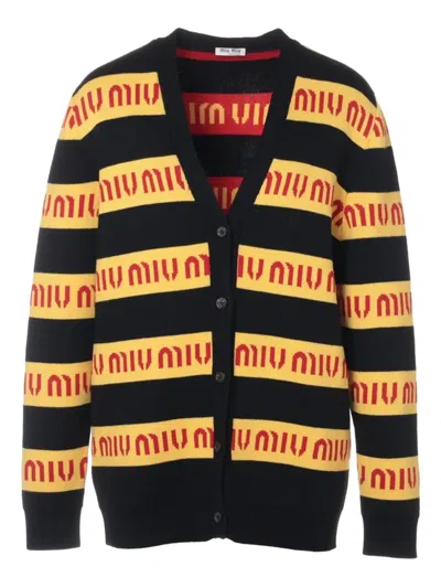 Pre-owned Miu Miu 2020 Logo-intarsia Cardigan In Black