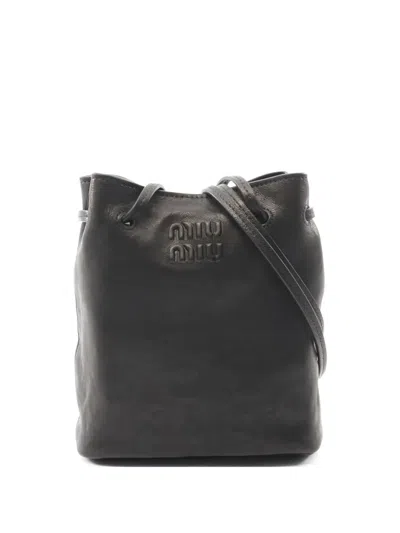 Pre-owned Miu Miu 2020's Nappa Logo Shoulder Bag In Black