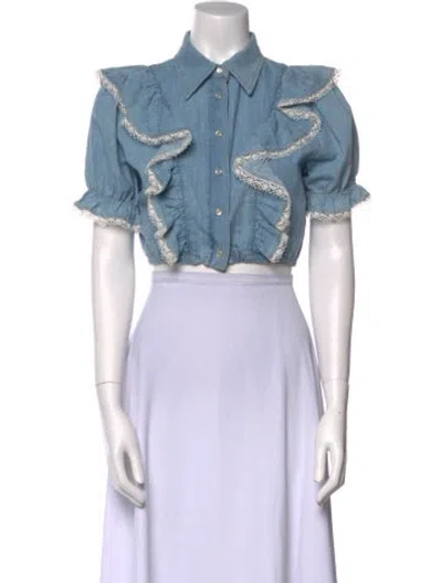 Pre-owned Miu Miu 2020 Short Sleeve Crop Top In Blue
