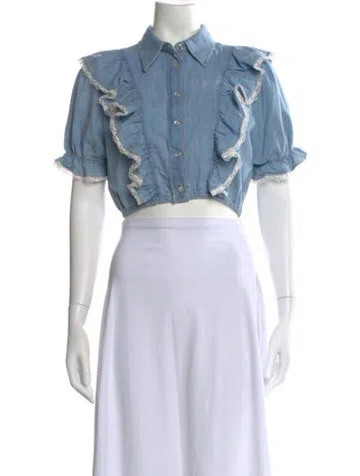 Pre-owned Miu Miu 2020 Short Sleeve Crop Top In Blue