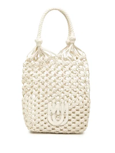 Pre-owned Miu Miu 2020-2026 Nappa Macrame Bucket Bag In White