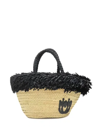 Pre-owned Miu Miu 2020-2026 Raffia Basket Tote Bag In Black