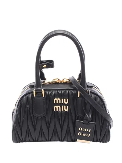 Pre-owned Miu Miu 2020-2026 Small Matelasse Nappa Arcadie Satchel In Black