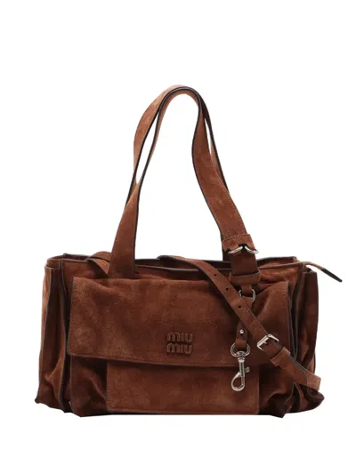 Pre-owned Miu Miu 2020-2026 Suede Utilitaire Satchel In Brown