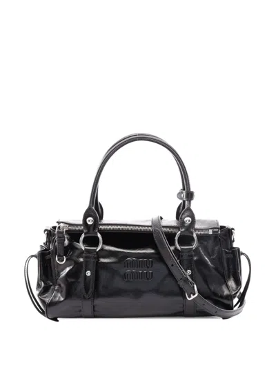 Pre-owned Miu Miu 2020-2026 Vitello Shine Satchel In Black