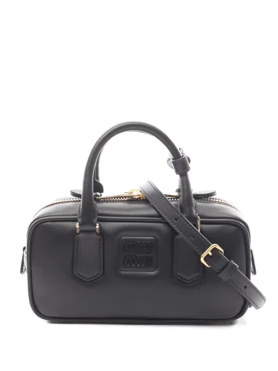 Pre-owned Miu Miu 2020s Arkady Logo Leather Tote Bag In Black