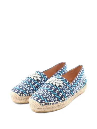 Pre-owned Miu Miu 2020s Bijou Canvas Espadrilles In Blue