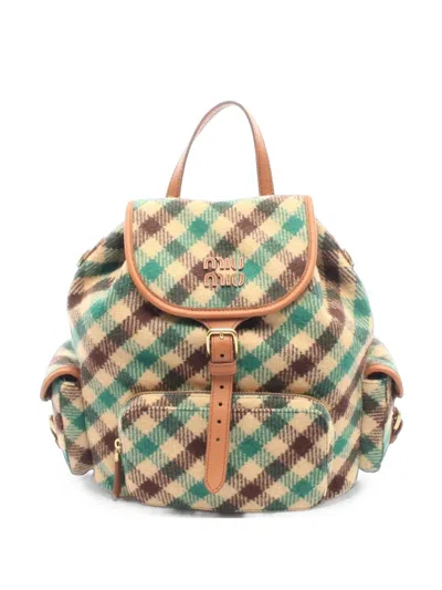 Pre-owned Miu Miu 2020s Check Backpack In Neutrals