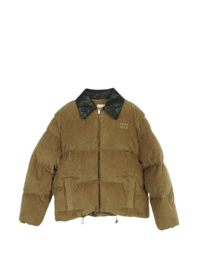 Pre-owned Miu Miu 2020s Corduroy Down Jacket In Brown