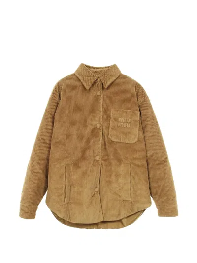 Pre-owned Miu Miu 2020s Corduroy Down Jacket In Brown