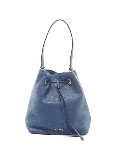 Pre-owned Miu Miu 2020s Drawstring Bucket Bag In Blue
