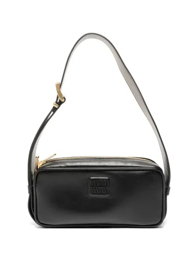 Pre-owned Miu Miu 2020s Embossed Logo Shoulder Bag In Black