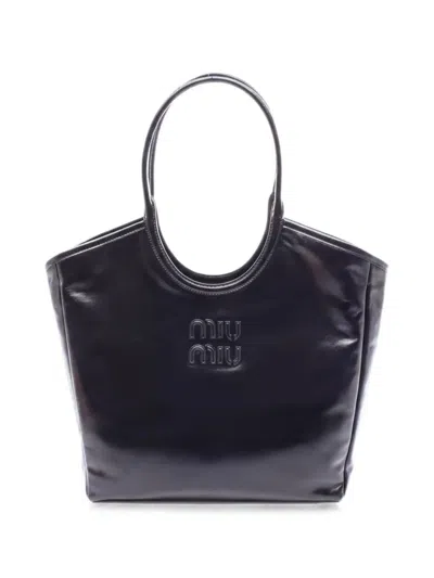 Pre-owned Miu Miu 2020s Ivy Leather Tote Bag In Black