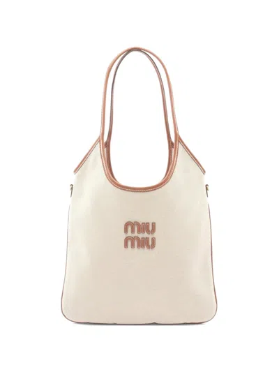 Pre-owned Miu Miu 2020s Ivy Logo-detail Shoulder Bag In Neutral