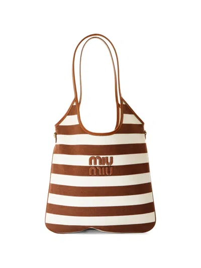 Pre-owned Miu Miu 2020s Ivy Striped Shoulder-bag In Brown