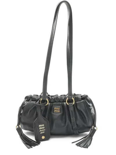Pre-owned Miu Miu 2020s Joie Tassel Leather Shoulder Bag In Black