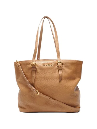 Pre-owned Miu Miu 2020s Leather Tote Bag In Neutral