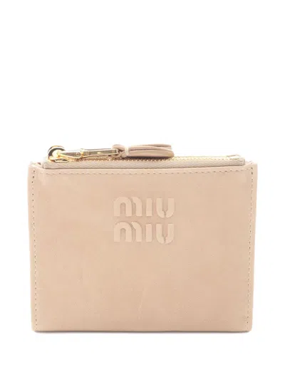 Pre-owned Miu Miu 2020s Leather Wallet In Neutral