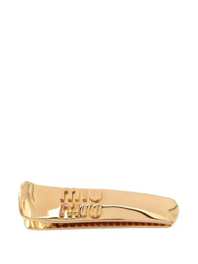 Pre-owned Miu Miu 2020s Logo Blade Hair Clip In Gold