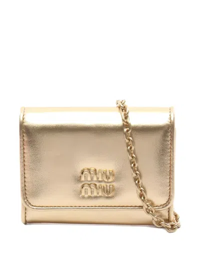 Pre-owned Miu Miu 2020s Logo Card Case In Gold