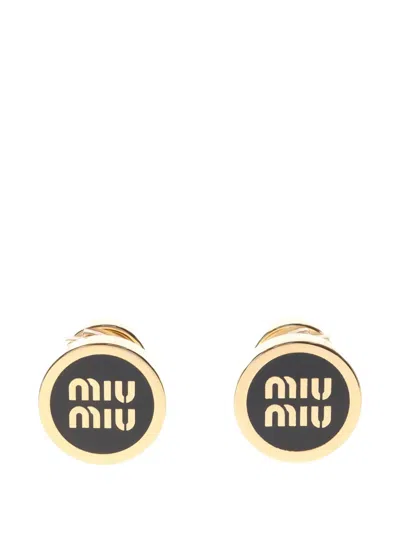 Pre-owned Miu Miu 2020s Logo-embellishment Earrings In Gold