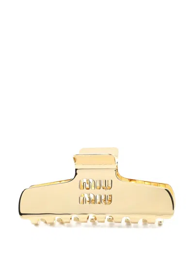 Pre-owned Miu Miu 2020s Logo Hair Clip In Gold