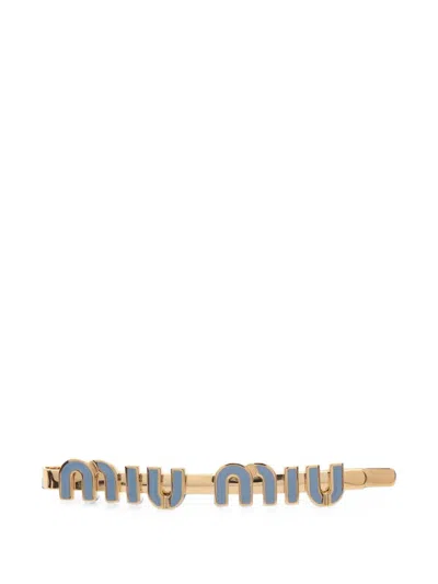 Pre-owned Miu Miu 2020s Logo Hair Clip In Gold