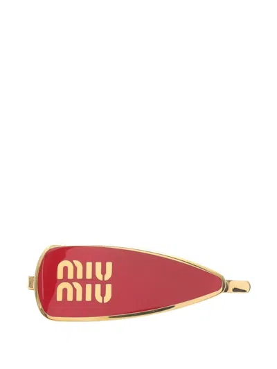 Pre-owned Miu Miu 20s Logo Hairpin In Gold
